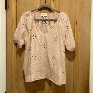 THE GREAT. Boho Embroidered Peasant Top